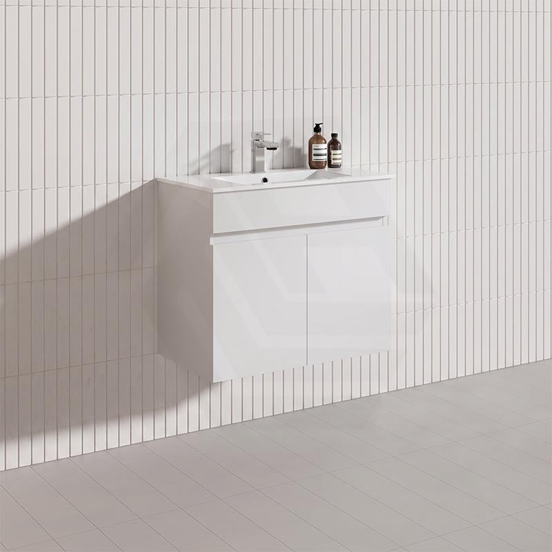 600mm Narrow Bathroom PVC Board Wall Hung Vanity Gloss White Cabinet Only & Ceramic Top Available
