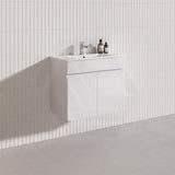 600mm Narrow Bathroom PVC Board Wall Hung Vanity Gloss White Cabinet Only & Ceramic Top Available