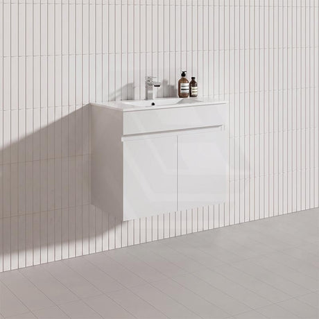 600mm Narrow Bathroom PVC Board Wall Hung Vanity Gloss White Cabinet Only & Ceramic Top Available
