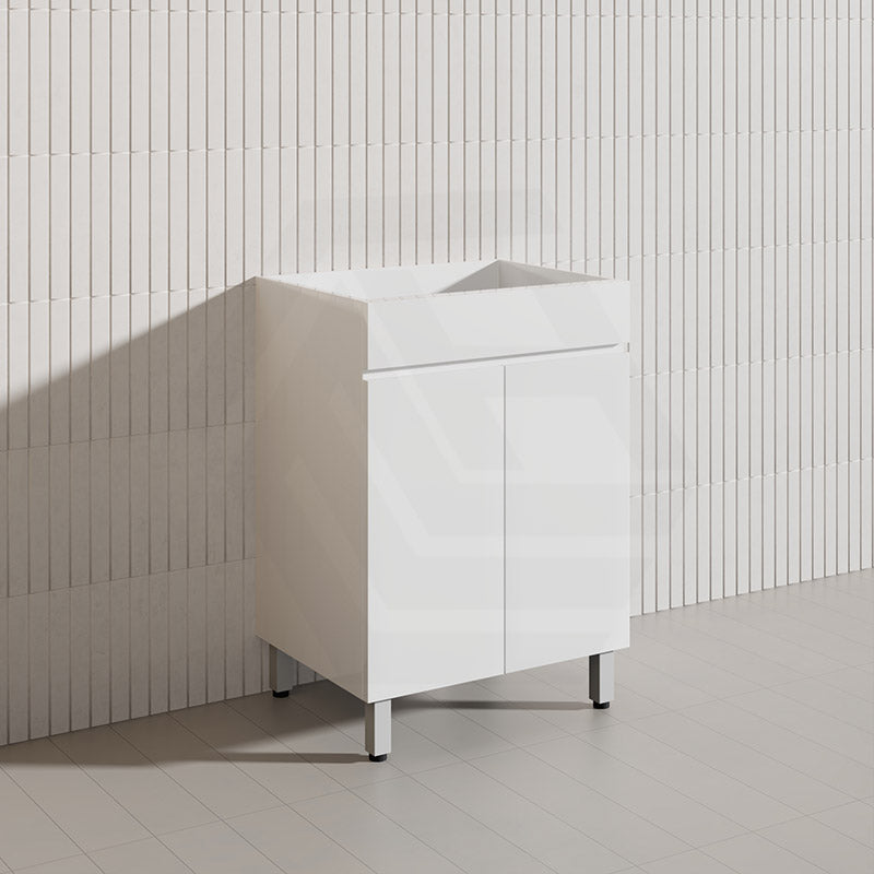 600mm Freestanding Bathroom Vanity with Legs/Kickboard White PVC Polyurethane Cabinet ONLY & Ceramic Top Available