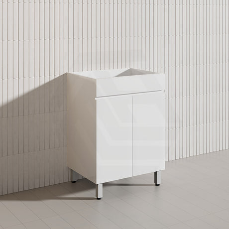 600mm Freestanding Bathroom Vanity with Legs/Kickboard White PVC Polyurethane Cabinet ONLY & Ceramic Top Available