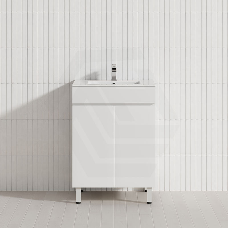 600mm Freestanding Bathroom Vanity with Legs/Kickboard White PVC Polyurethane Cabinet ONLY & Ceramic Top Available