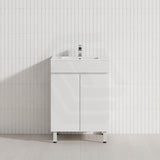 600mm Freestanding Bathroom Vanity with Legs/Kickboard White PVC Polyurethane Cabinet ONLY & Ceramic Top Available
