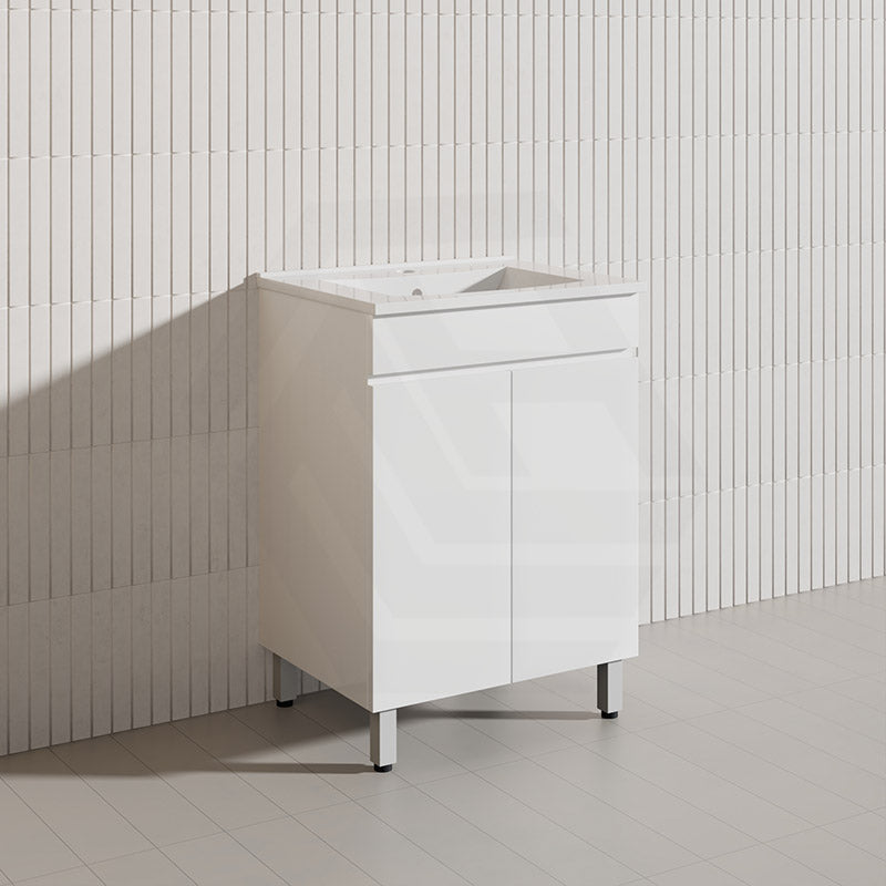 600mm Freestanding Bathroom Vanity with Legs/Kickboard White PVC Polyurethane Cabinet ONLY & Ceramic Top Available