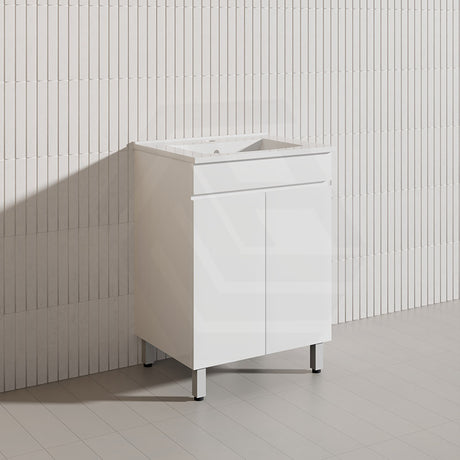 600mm Freestanding Bathroom Vanity with Legs/Kickboard White PVC Polyurethane Cabinet ONLY & Ceramic Top Available