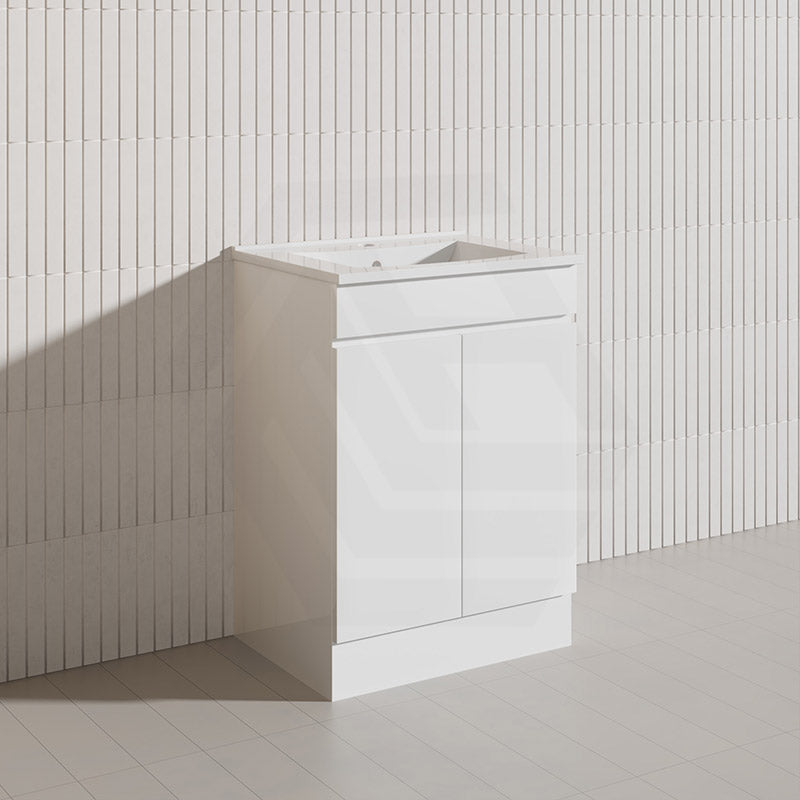 600mm Freestanding Bathroom Vanity with Legs/Kickboard White PVC Polyurethane Cabinet ONLY & Ceramic Top Available