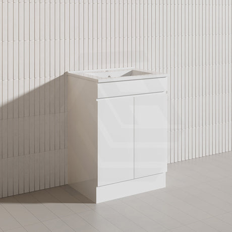 600mm Freestanding Bathroom Vanity with Legs/Kickboard White PVC Polyurethane Cabinet ONLY & Ceramic Top Available