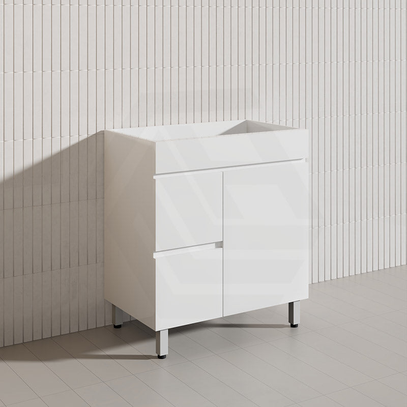 750mm Narrow Polyurethane PVC Premium Freestanding Bathroom Vanity Gloss White Cabinet ONLY & Ceramic Top Available