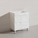 750mm Narrow Polyurethane PVC Premium Freestanding Bathroom Vanity Gloss White Cabinet ONLY & Ceramic Top Available