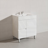 750mm Narrow Polyurethane PVC Premium Freestanding Bathroom Vanity Gloss White Cabinet ONLY & Ceramic Top Available