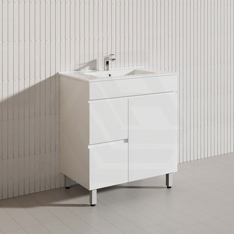 750mm Narrow Polyurethane PVC Premium Freestanding Bathroom Vanity Gloss White Cabinet ONLY & Ceramic Top Available