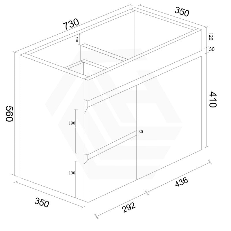 750mm Narrow Bathroom PVC Board Wall Hung Vanity Gloss White Cabinet Only & Ceramic Top Available