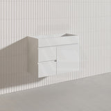 750mm Narrow Bathroom PVC Board Wall Hung Vanity Gloss White Cabinet Only & Ceramic Top Available