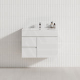 600-900mm Narrow Premium Bathroom Wall Hung Vanity White PVC Cabinet ONLY & Ceramic Top Available