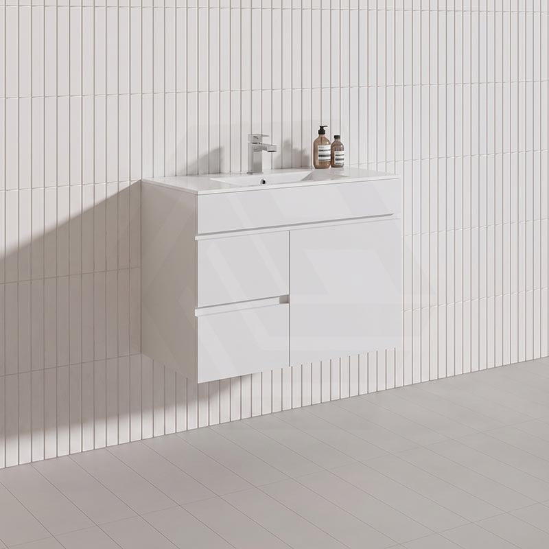 750mm Narrow Bathroom PVC Board Wall Hung Vanity Gloss White Cabinet Only & Ceramic Top Available