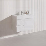 750mm Narrow Bathroom PVC Board Wall Hung Vanity Gloss White Cabinet Only & Ceramic Top Available