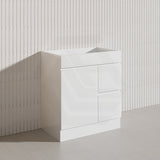 750mm Narrow Polyurethane PVC Premium Freestanding Bathroom Vanity Gloss White Cabinet ONLY & Ceramic Top Available