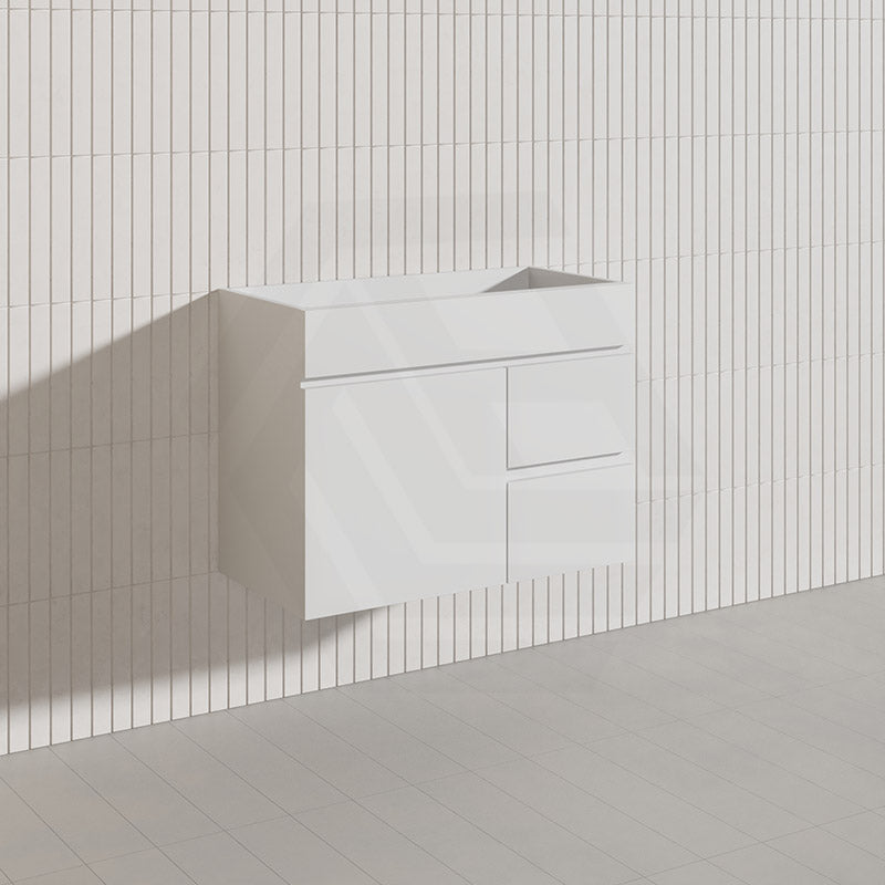 750mm Narrow Bathroom PVC Board Wall Hung Vanity Gloss White Cabinet Only & Ceramic Top Available