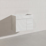 750mm Narrow Bathroom PVC Board Wall Hung Vanity Gloss White Cabinet Only & Ceramic Top Available