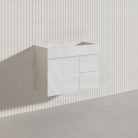 750mm Narrow Bathroom PVC Board Wall Hung Vanity Gloss White Cabinet Only & Ceramic Top Available