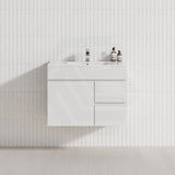 600-900mm Narrow Premium Bathroom Wall Hung Vanity White PVC Cabinet ONLY & Ceramic Top Available