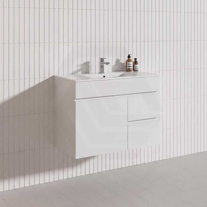 750mm Narrow Bathroom PVC Board Wall Hung Vanity Gloss White Cabinet Only & Ceramic Top Available