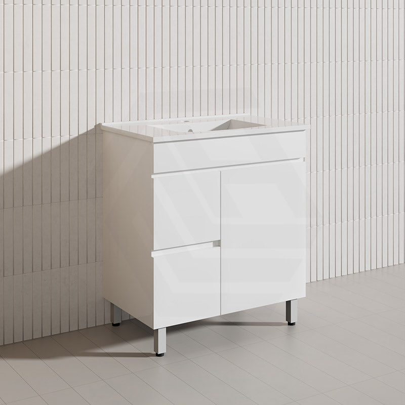 750mm Freestanding Bathroom Vanity with Legs/Kickboard White PVC Polyurethane Cabinet ONLY & Ceramic Top Available