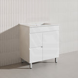 750mm Freestanding Bathroom Vanity with Legs/Kickboard White PVC Polyurethane Cabinet ONLY & Ceramic Top Available