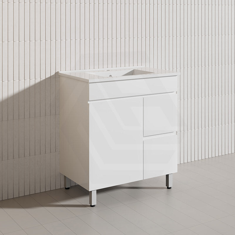 750mm Freestanding Bathroom Vanity with Legs/Kickboard White PVC Polyurethane Cabinet ONLY & Ceramic Top Available