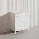 750mm Freestanding Bathroom Vanity with Legs/Kickboard White PVC Polyurethane Cabinet ONLY & Ceramic Top Available