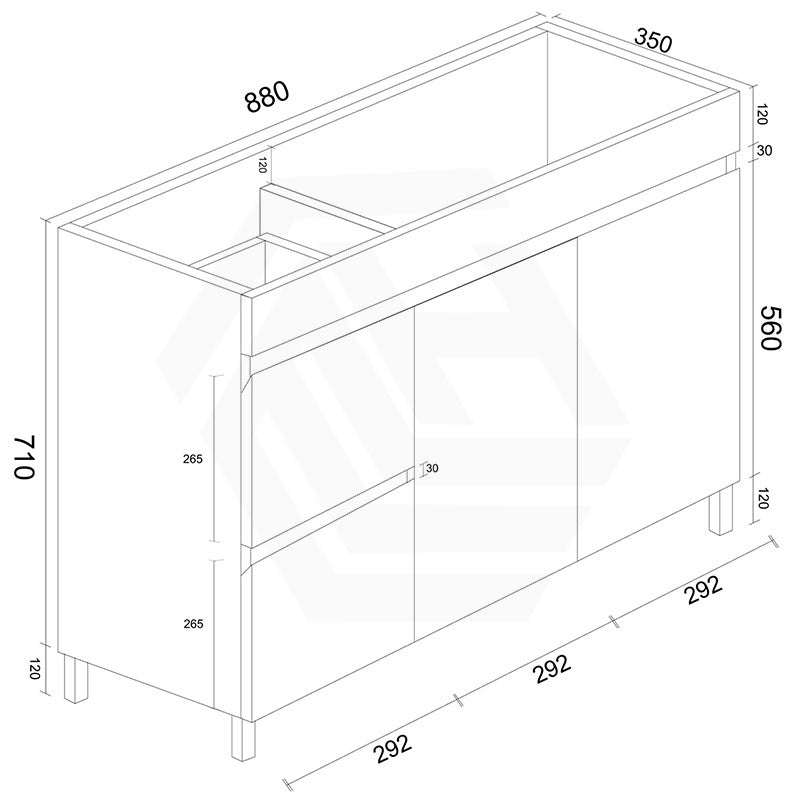 900mm Narrow Polyurethane PVC Premium Freestanding Bathroom Vanity Gloss White Cabinet ONLY & Ceramic Top Available