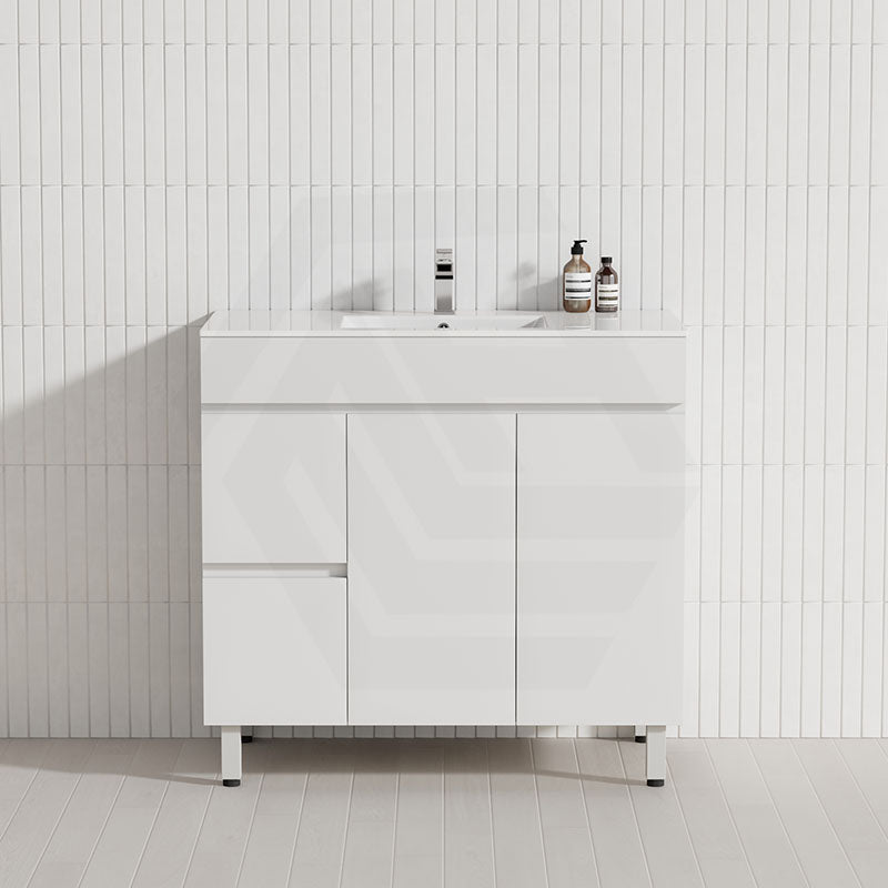 600-900mm Narrow Premium Bathroom Freestanding Vanity White PVC Polyurethane Cabinet ONLY & Ceramic Top Available