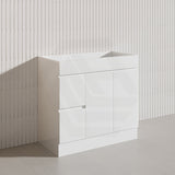 900mm Narrow Polyurethane PVC Premium Freestanding Bathroom Vanity Gloss White Cabinet ONLY & Ceramic Top Available