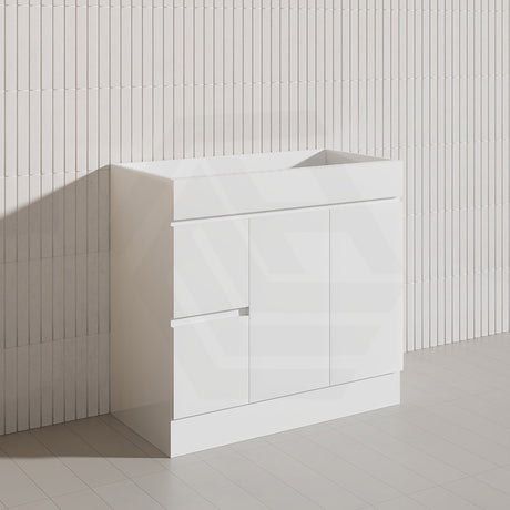 900mm Narrow Polyurethane PVC Premium Freestanding Bathroom Vanity Gloss White Cabinet ONLY & Ceramic Top Available
