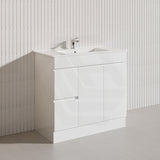 900mm Narrow Polyurethane PVC Premium Freestanding Bathroom Vanity Gloss White Cabinet ONLY & Ceramic Top Available