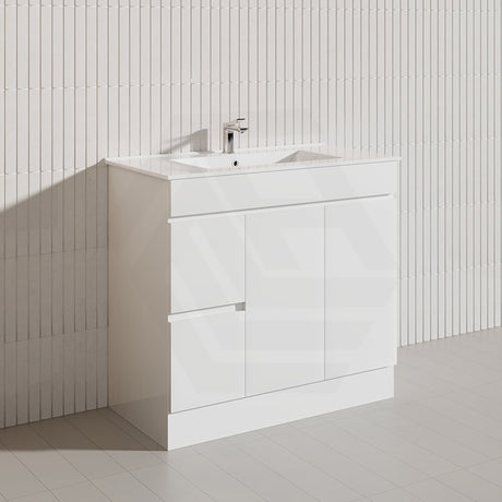 900mm Narrow Polyurethane PVC Premium Freestanding Bathroom Vanity Gloss White Cabinet ONLY & Ceramic Top Available