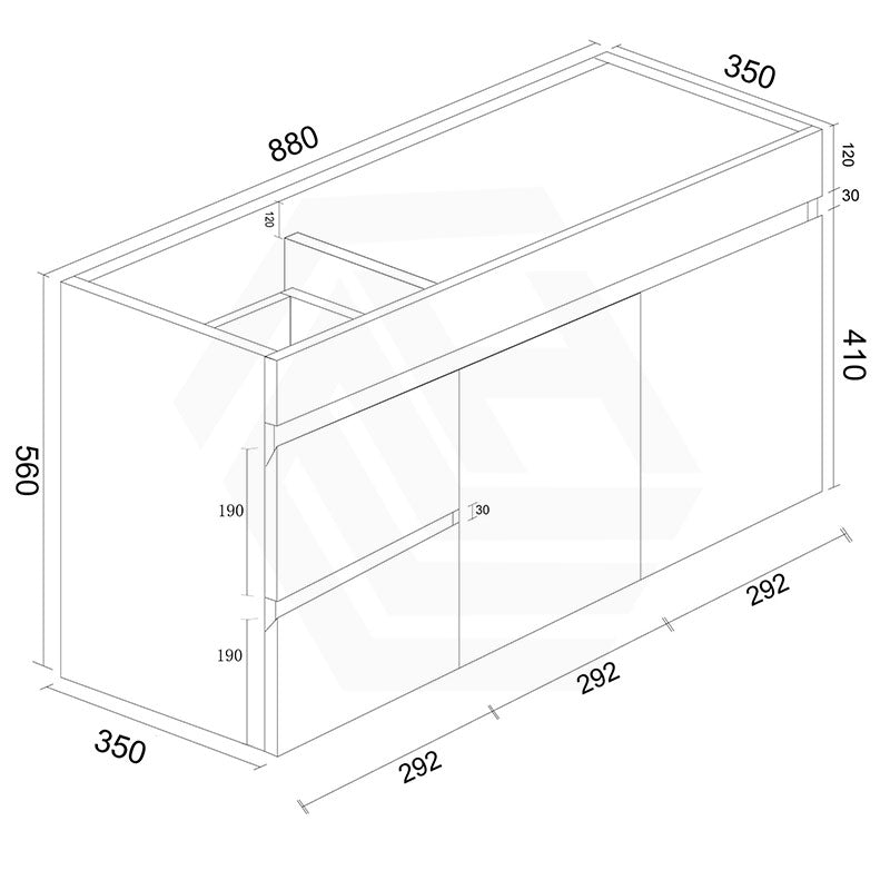 900mm Narrow Bathroom PVC Board Wall Hung Vanity Gloss White Cabinet Only & Ceramic Top Available