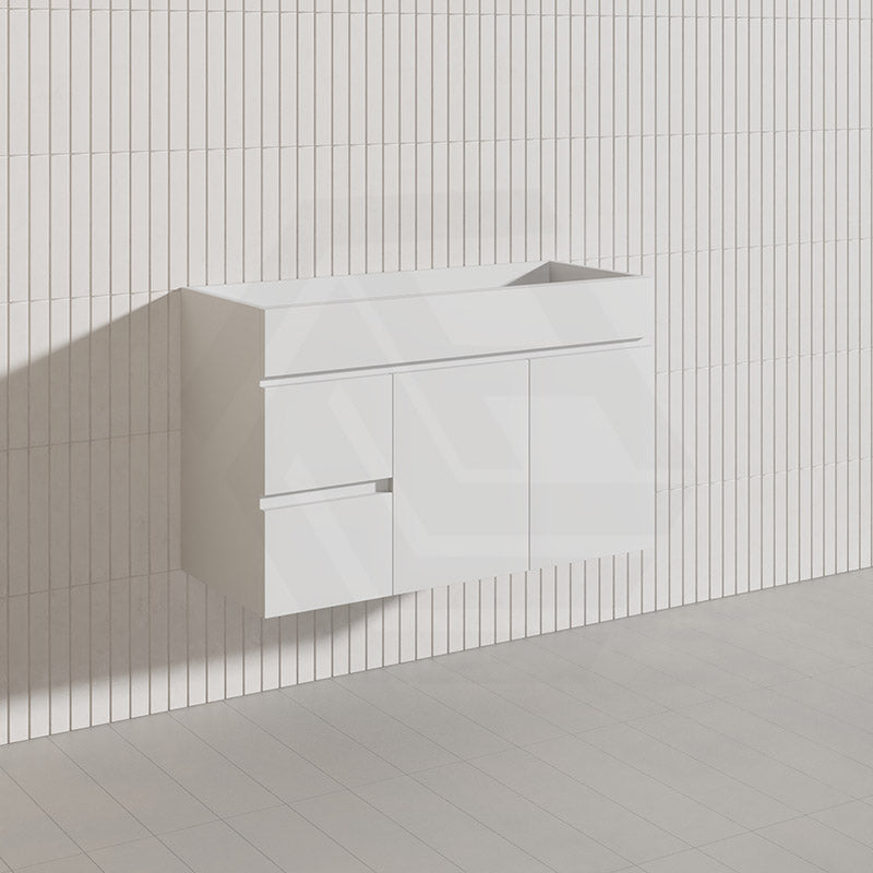 900mm Narrow Bathroom PVC Board Wall Hung Vanity Gloss White Cabinet Only & Ceramic Top Available