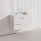 900mm Narrow Bathroom PVC Board Wall Hung Vanity Gloss White Cabinet Only & Ceramic Top Available