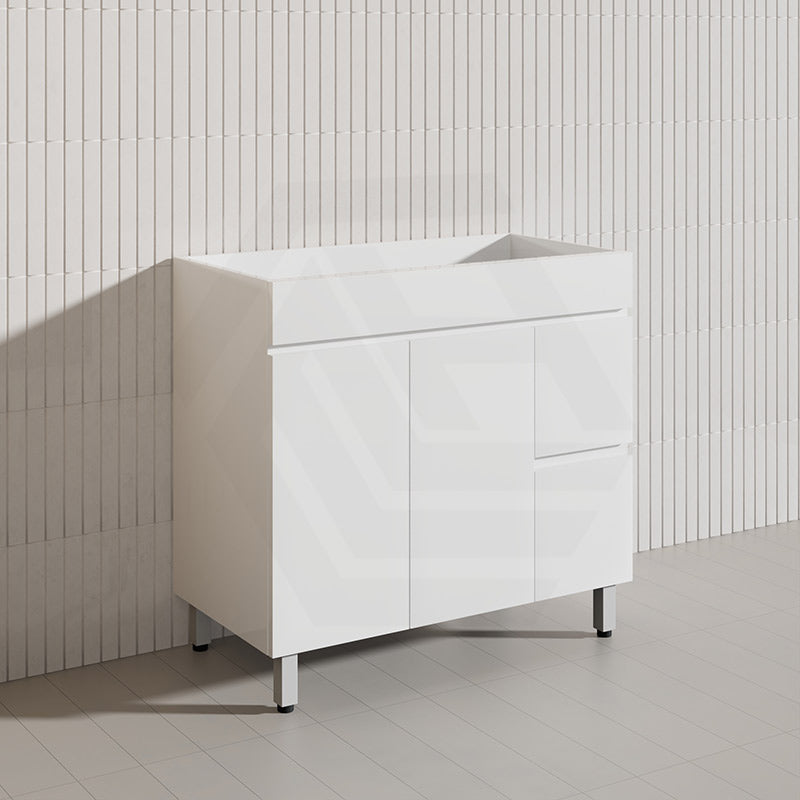 900mm Narrow Polyurethane PVC Premium Freestanding Bathroom Vanity Gloss White Cabinet ONLY & Ceramic Top Available