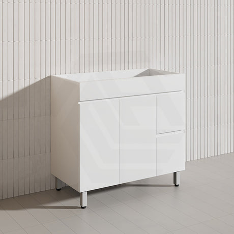 900mm Narrow Polyurethane PVC Premium Freestanding Bathroom Vanity Gloss White Cabinet ONLY & Ceramic Top Available