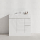 600-900mm Narrow Premium Bathroom Freestanding Kickboard Vanity White PVC Polyurethane Cabinet ONLY & Ceramic Top Available