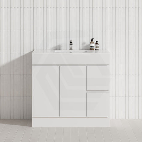 600-900mm Narrow Premium Bathroom Freestanding Kickboard Vanity White PVC Polyurethane Cabinet ONLY & Ceramic Top Available