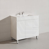 900mm Narrow Polyurethane PVC Premium Freestanding Bathroom Vanity Gloss White Cabinet ONLY & Ceramic Top Available