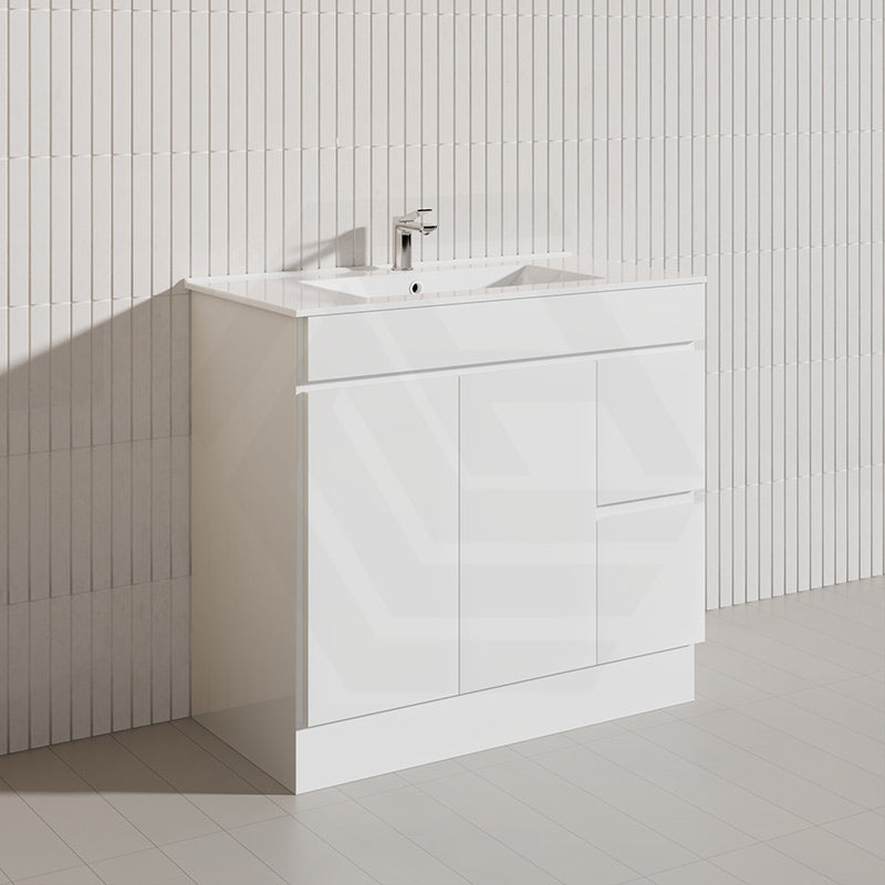 900mm Narrow Polyurethane PVC Premium Freestanding Bathroom Vanity Gloss White Cabinet ONLY & Ceramic Top Available