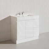 900mm Narrow Polyurethane PVC Premium Freestanding Bathroom Vanity Gloss White Cabinet ONLY & Ceramic Top Available