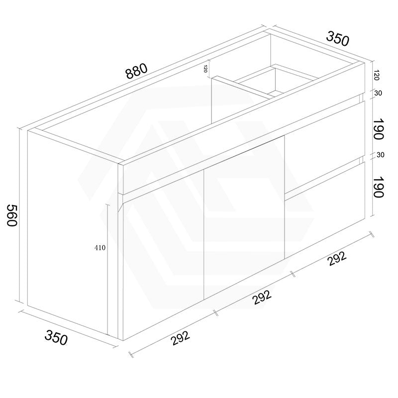 900mm Narrow Bathroom PVC Board Wall Hung Vanity Gloss White Cabinet Only & Ceramic Top Available