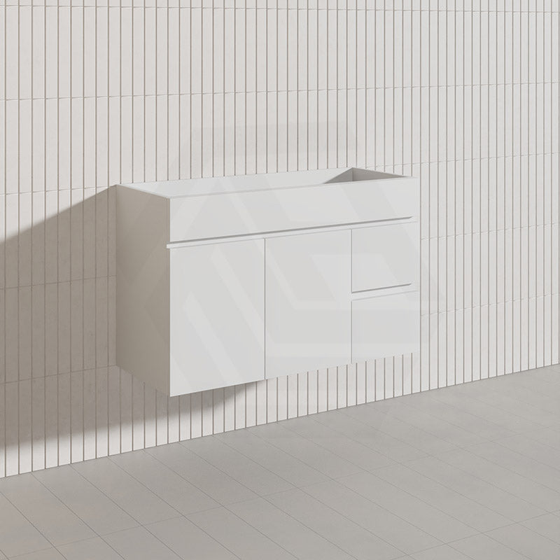900mm Narrow Bathroom PVC Board Wall Hung Vanity Gloss White Cabinet Only & Ceramic Top Available