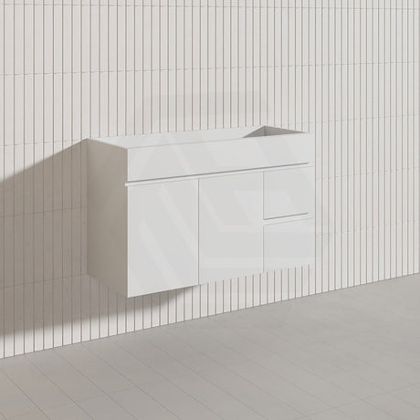 900mm Narrow Bathroom PVC Board Wall Hung Vanity Gloss White Cabinet Only & Ceramic Top Available