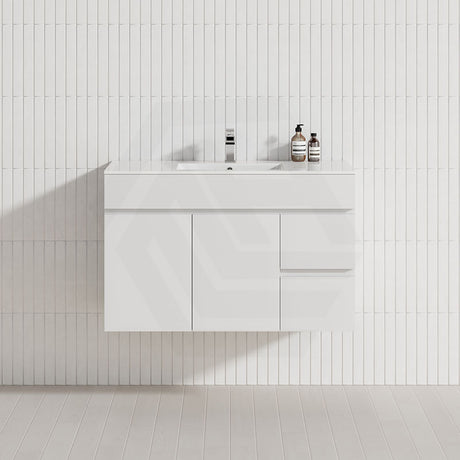 600-900mm Narrow Premium Bathroom Wall Hung Vanity White PVC Cabinet ONLY & Ceramic Top Available